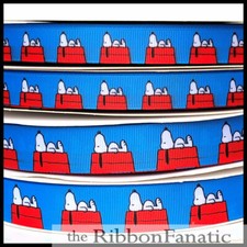 3yds 5/8" or 7/8" Cartoon Beagle Doghouse Red Blue Grosgrain Ribbon