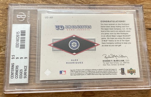 2001 SP Authentic Exclusives Alex Rodriguez Jersey #UD-AR BGS 9 Mariners - Picture 4 of 6