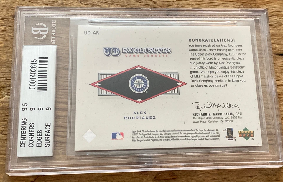 2001 SP Authentic Exclusives Alex Rodriguez Jersey #UD-AR BGS 9 Mariners - Image 4 of 4