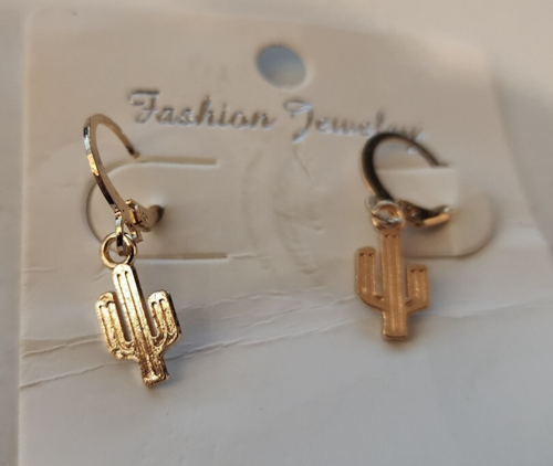 Cactus Pierced Earrings - Gold Colored - Picture 2 of 2