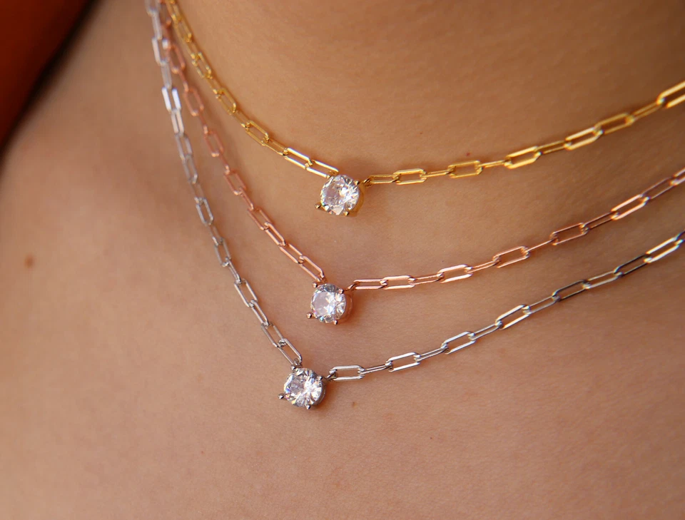 choker zircone tondo argento 925 graffette collana donna girocollo collare - Immagine 3 di 4