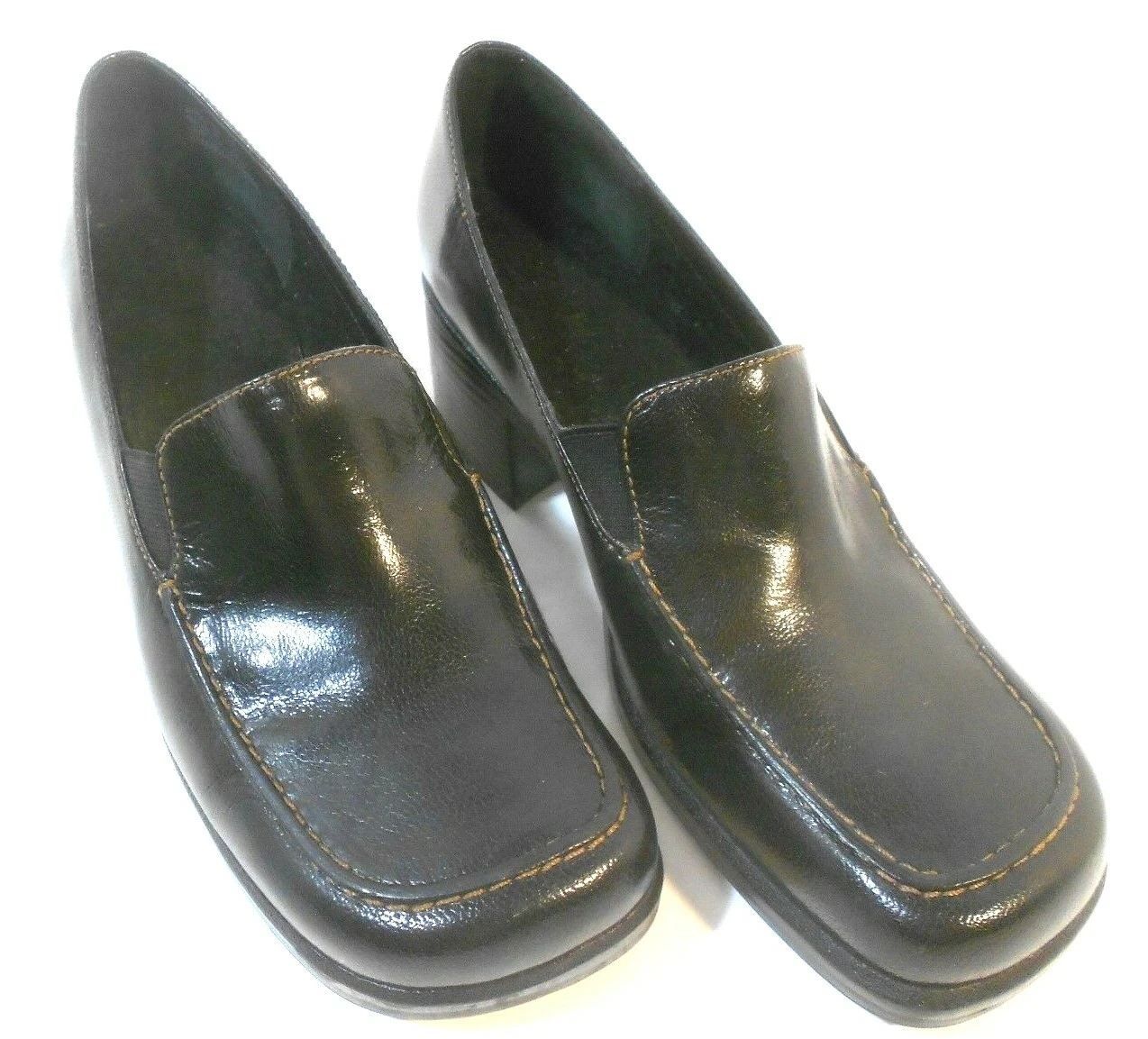 Scarpe donna Clarks 7 1 2 M mocassino nero slipon tomaia in pelle tacco 2" punta quadrata