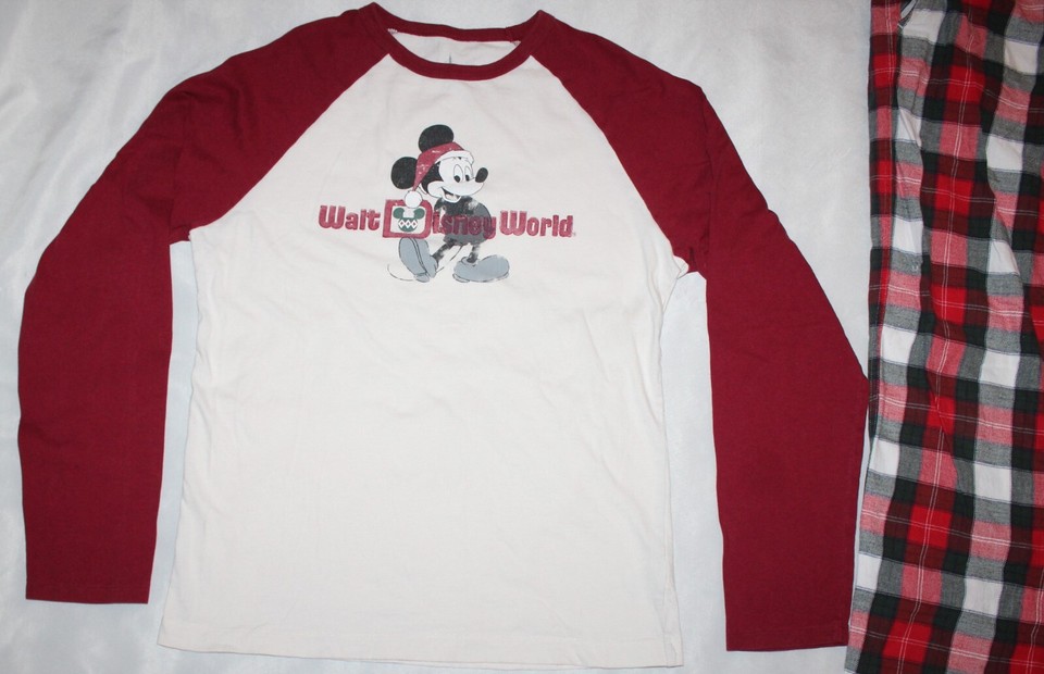 Walt Disney World Parks Mickey Christmas Jersey Top Plaid Pants Pajama