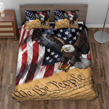 America Eagle Patriotic Quilt Bedding Set, America Flag Eagle Quilt Bedding Set