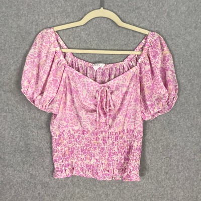 Sienna Sky Top Women Medium Bloom Blouse Puff Tie Bow Cottage Rodeo Coquette