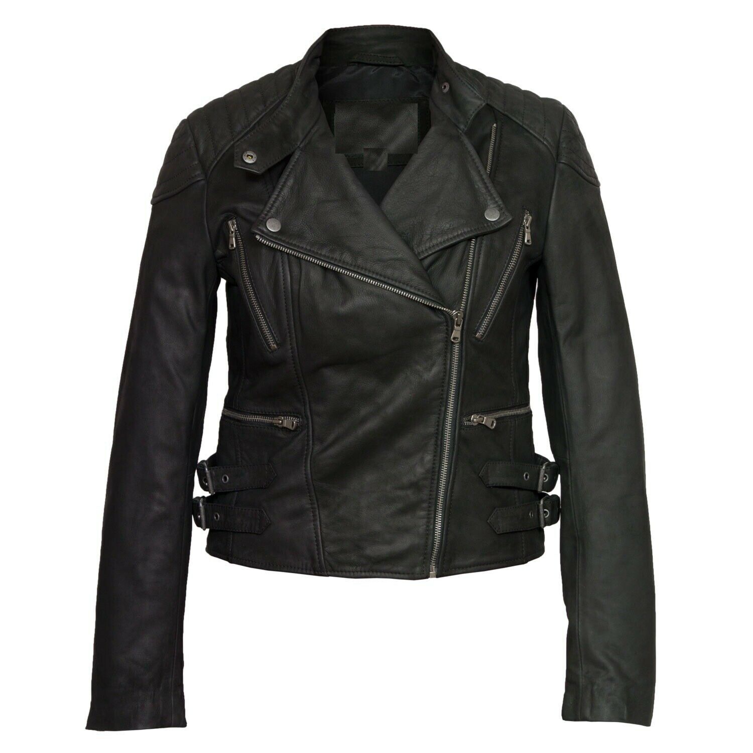 Leather Jacket Women's Rider Biker Motorcycle Genuine Lambskin Moto Black Coat-image