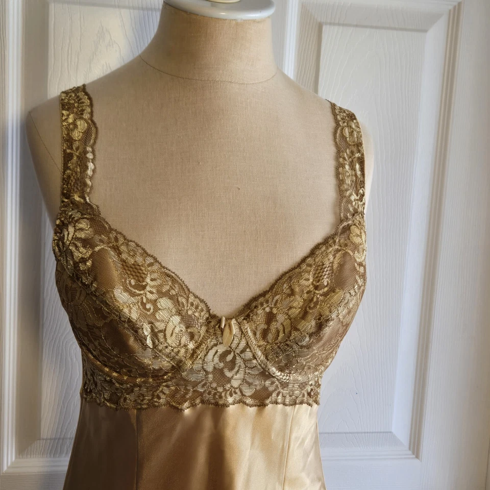 Vestido Babydoll Victoria's Secret Vintage Años 90 Dorado Satén y Encaje Talla M Lencería Foto 2 de 4