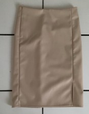 NWOT Shein Faux Leather Slit Front Knee Length Pencil Skirt XS Beige Side Zipper