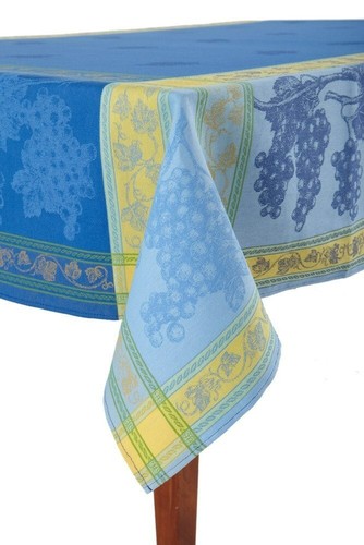 FRENCH PROVENCE JACQUARD TABLECLOTH, TAVEL BLUE, 62" X 78", 100% COTTON, NEW - Picture 5 of 6