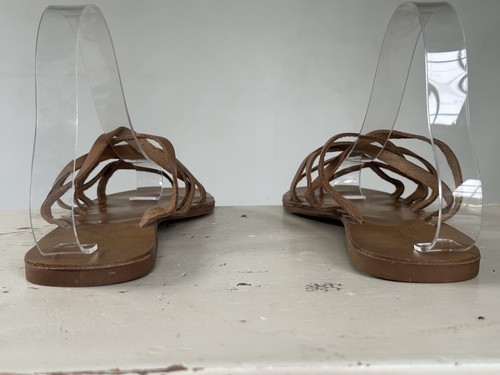 Seychelles Nice Try Brown Leather Square Toe Slip On Strappy Flat Sandal Size 7 - Picture 4 of 9