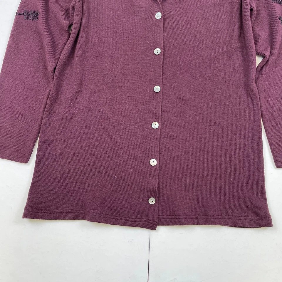 Country Casuals Cardigan Medium Purple Womens Wool Blend Embroidered - Image 3 of 4