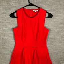 Madewell Dress Womens 00 Red Sleeveless Pleated Scoop Neck Knee Length