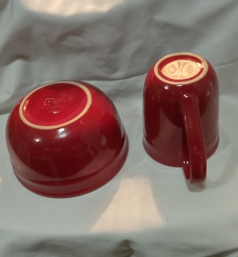 Tea Mug Coffee Cereal Bowl Set Burgundy Size Large Free Shipping - Picture 6 of 18