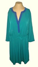 New Dress Old Navy Teal-Blue Silky Draping Drawstring-Waist Y-Neck L