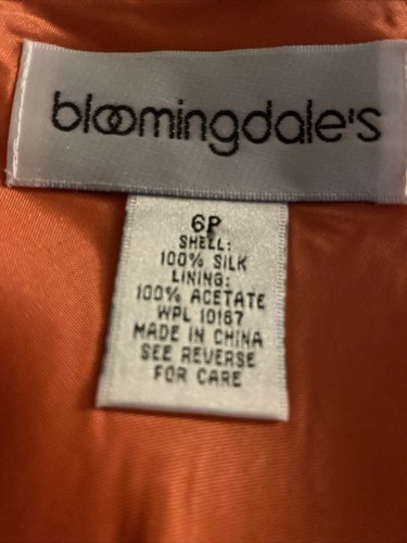 BLOOMINGDALES 100% SILK LONG DRESS SLEEVELESS ORANGE VINTAGE Y2K 6 PETITE - Picture 7 of 7