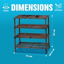 Image of 4 TIER DARK OAK WOODEN SHOE RACK FOOTWEAR STORAGE ORGANISER UNIT SHELF TRAINERS