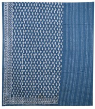 Indigo Blue Hand Block Print Twin Cotton Kantha Quilt Throw blanket Bedspread