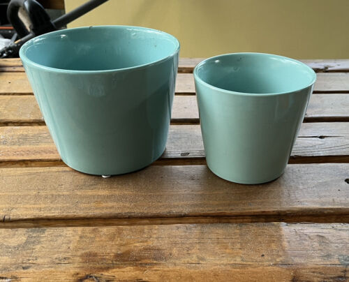 Juego de 2 piezas de maceta de cerámica azul de 4"" y 6"" Allen + Roth Planters con orificio de drenaje - Imagen 1 de 3