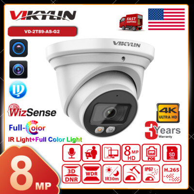 Vikylin 8MP 4K Smart Dual Light WizSense Network IP Camera Turret Full Color POE