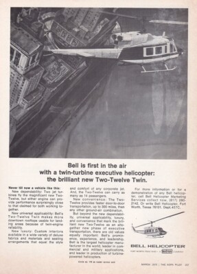 1970 Bell Two Twelve Twin Helicopter Aircraft ad 9/17/2022h