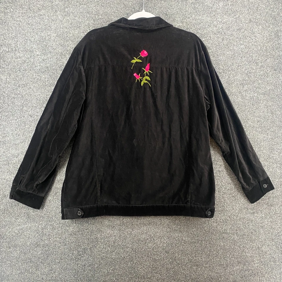 The Quacker Factory Jacket Womens L Black Velvet Button Up Embroidered Floral - Image 4 of 4