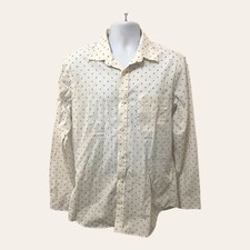 Banana Republic Mens L Poplin Button Shirt White L/S Storm Print Cotton NWT