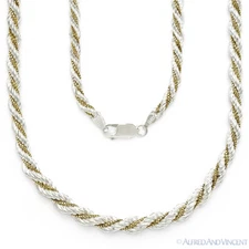 Heavy Rope & Box Link .925 Sterling Silver 14k Gold-Plated Twist-Chain Necklace