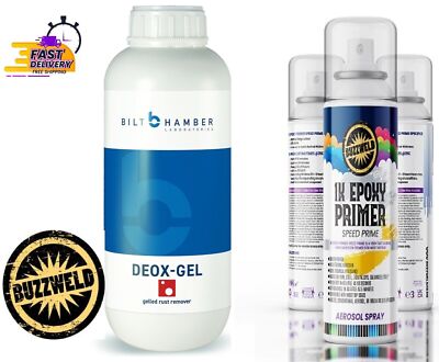 Bilt Hamber Deox-Gel Rust Remover 1kg bottle + Buzzweld 1K Epoxy Aerosol Black