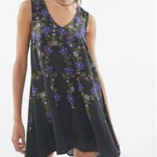 Urban Outfitters Black Blue Floral Sleeveless Spruce Mini Shift Dress Large NEW