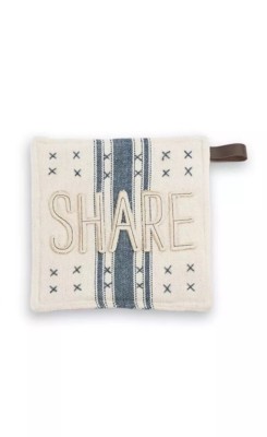 Mud Pie  Pot Holder ''Share ''  Blue Grain sack NEW Farm Rustic Country