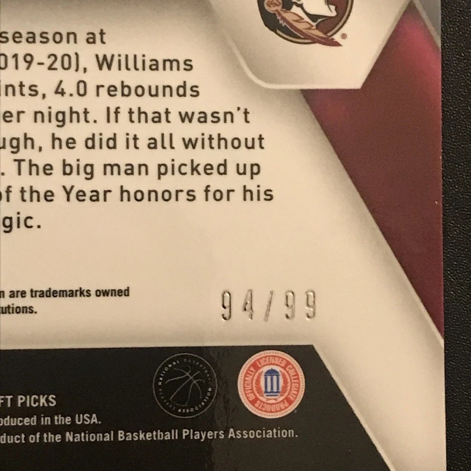 2021-22 PRIZM DRAFT BLUE PATRICK WILLIAMS /99 - Image 3 of 4