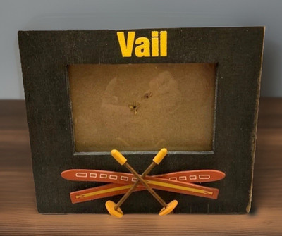 Photo Frame Ski Vail Colorado Wood Handmade 4x6 VTG Lodge Cabin MCM Rustic Gift