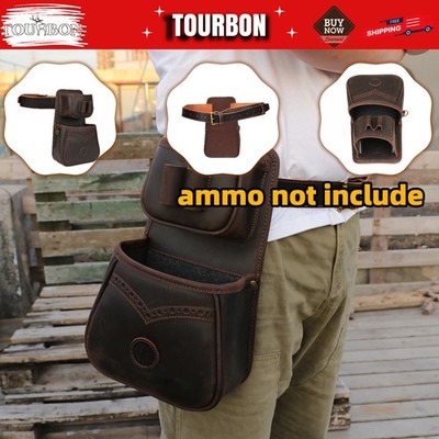 TOURBON Leather Trap Skeet Shooting Pouch Shotgun Shell Ammo Bag Spent Shell Bag