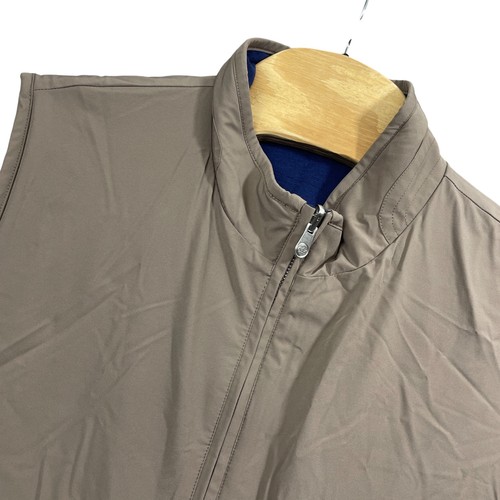 Peter Millar Large Reversable Vest 2 Way Zipper Blue Tan Nylong Blend Zip Pocket - Picture 2 of 6