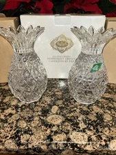 Shannon Godinger Crystal Cut Glass Pineapple Candle Holders (2) from Slovakia