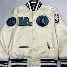 Minnesota Timberwolves Pro Standard Satin Bomber Jacket Mens Large Button Down