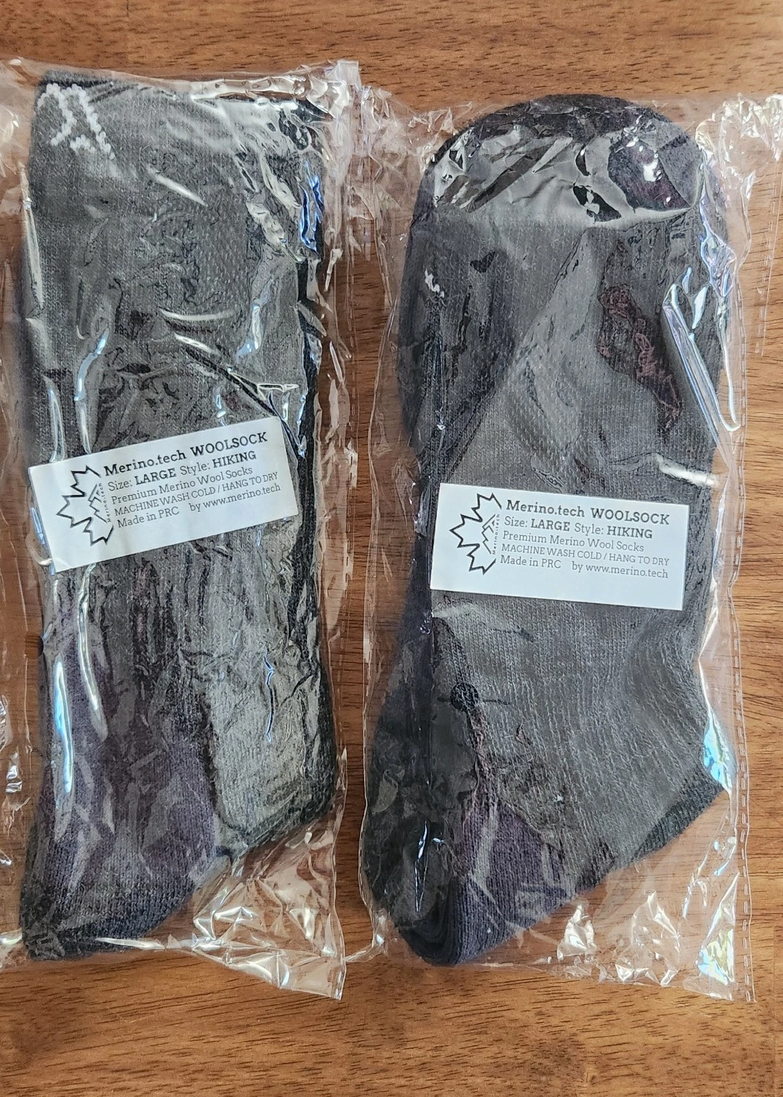 New 2 Pack Premium Merino Wool Socks, Black/Dark Grey, Hiking, L, 11-14 W