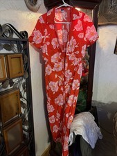 Old Navy Women's Red Floral 100% Cotton V-Neck Short Sleeve Knee Length Dress M