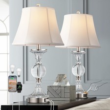 QiMH Glass Table Lamps for Living Room, Modern Lamp 25 inches, Silver