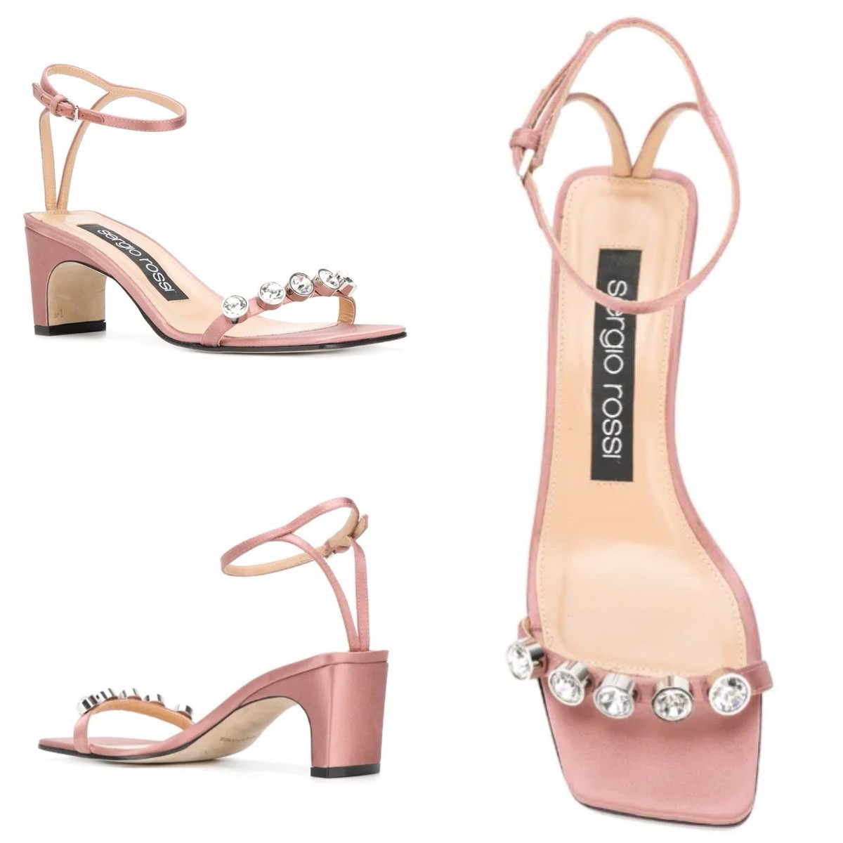 sergio rossi sr1 フラットシューズ　36 New Sergio Rossi SR1 Silk Pink With Crystal Embellishment Sandal