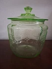 ANTIQUE ANCHOR HOCKING PRINCESS URANIUM VASELINE DECO DEPRESSION GLASS JAR LID