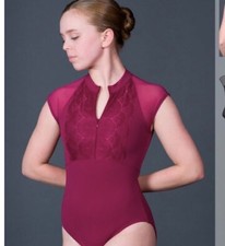Suffolk Ballet Mock High Neck Zipper Lace Front Rosewood Dance Leotard Petite