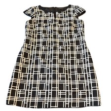 Tahari Black White Business Career Sheath Dress Size 6 Cap Sleeve