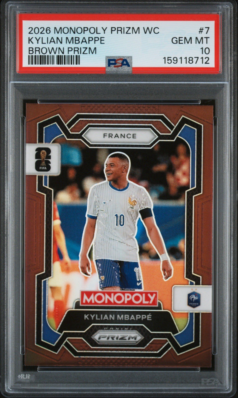 PSA 10 Kylian Mbappe 💎 BROWN PRIZM /299 2026 Monopoly FIFA 2026 World Cup WC