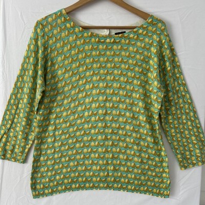 Talbot s Pullover Crewneck Yellow Pear Back Button Sweater Size-L Retro Preppy