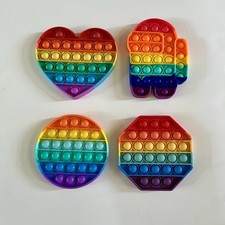 New Pop It Fidget Toy Push Pop Silicone Sensory Rainbow Shapes Heart Circle Lot