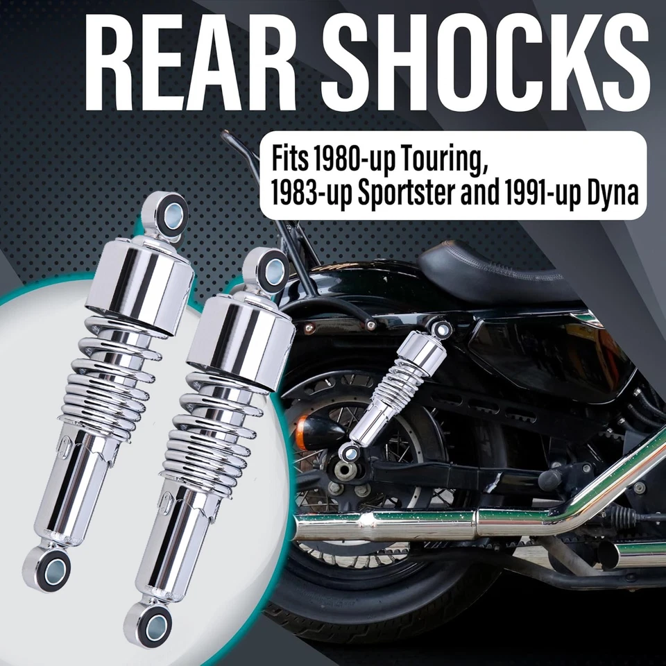 Amortiguador trasero cromado de 10,5" para Harley Sportster Dyna Touring Road King Foto 4 de 4