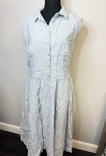 Reformation Prim Linen Dress Blue White Stripes Size 10 Sleeveless Button Front