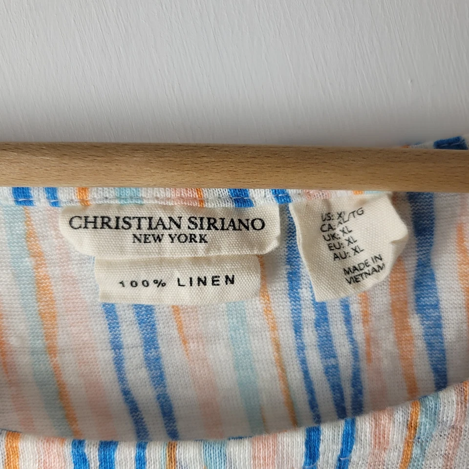 Christian Siriano Mujer Talla XL Arco Iris Rayas 100% Lino Boxy Top Informal Verano Foto 3 de 4