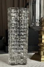 NEW CRYSTAL VASE BRAID BASKETWEAVE PATTERN ABSOLUTELY STUNNING PLAYS IN LIGHT